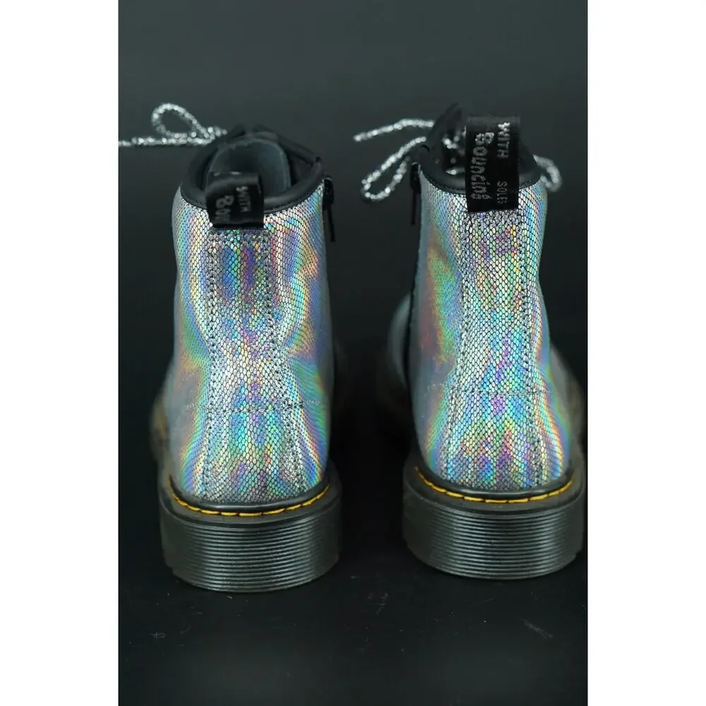 Doc Martens 1460 J Combat Ankle Boots size 5 US laces Silver Reptile Holo Biker